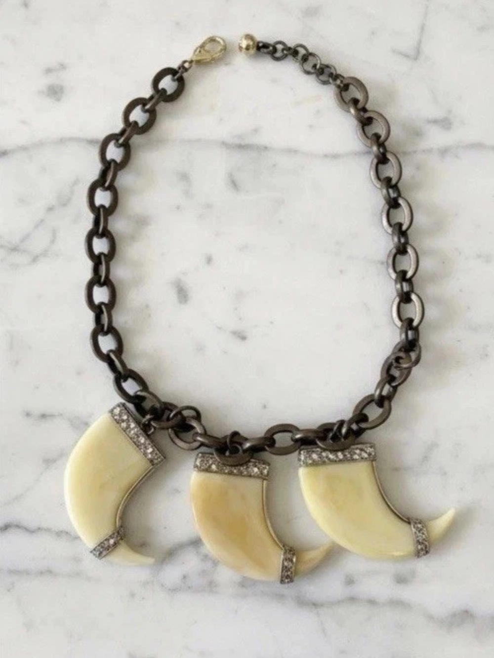LK NW Lulu Frost Statement Necklace  Horn Crescent Charms Antiqued Chain